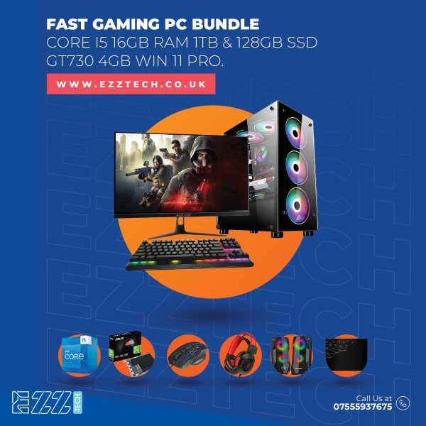 Fast Gaming PC Bundle Core i5 16GB RAM 1TB & 128GB SSD GT730 4GB Win 11 ...